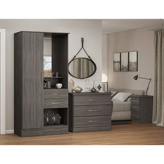 CHOICEWARDROBE Modara Grey Wood Grain Vanity Wardrobe – 1 Door, Mirror, 2 Drawers & Open Storage