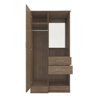 CHOICEWARDROBE Modara Rustic Oak 1 Door 2 Drawer Wardrobe with Mirror & Shelves – Compact Vanity Storage