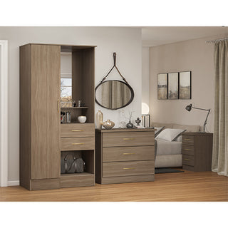 CHOICEWARDROBE Modara Rustic Oak 1 Door 2 Drawer Wardrobe with Mirror & Shelves – Compact Vanity Storage