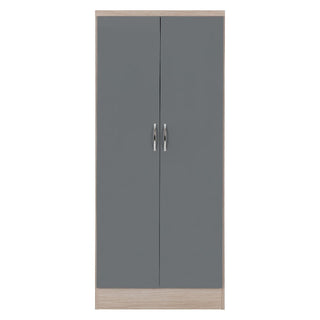 CHOICEWARDROBE Modara Light Oak & Grey High Gloss Wardrobe – 2 Door | 78 cm Modern Bedroom Storage