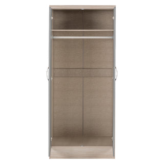 CHOICEWARDROBE Modara Light Oak & Grey High Gloss Wardrobe – 2 Door | 78 cm Modern Bedroom Storage