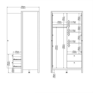 Macron Mirrored Wooden Wardrobe 2 Doors 2 Drawers In Black