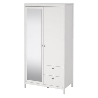 Macron Mirrored Wooden Wardrobe 2 Doors 2 Drawers In White