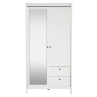 Macron Mirrored Wooden Wardrobe 2 Doors 2 Drawers In White