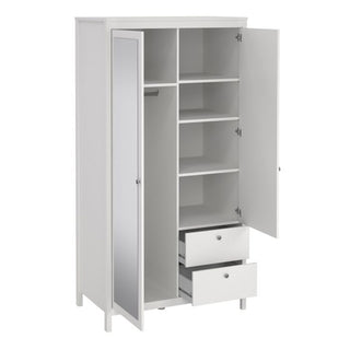 Macron Mirrored Wooden Wardrobe 2 Doors 2 Drawers In White