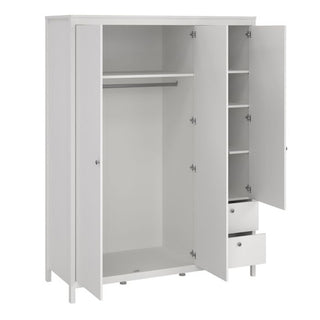 Macron Mirrored Wooden Wardrobe 3 Doors 2 Drawers In White