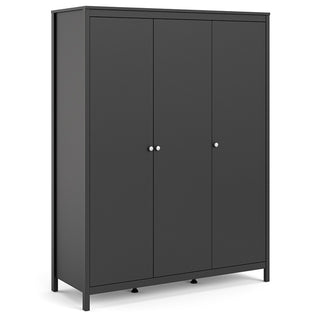 CHOICEWARDROBE Macron 150 cm Black Wooden 3 Door Wardrobe | Modern Triple Door Bedroom Wardrobe with Hanging Rail & Shelves