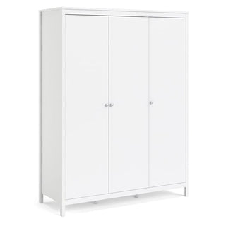 CHOICEWARDROBE Macron 150cm 3 Door Wooden Wardrobe – White Finish with Hanging Rail & Shelving Storage