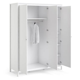 CHOICEWARDROBE Macron 150cm 3 Door Wooden Wardrobe – White Finish with Hanging Rail & Shelving Storage