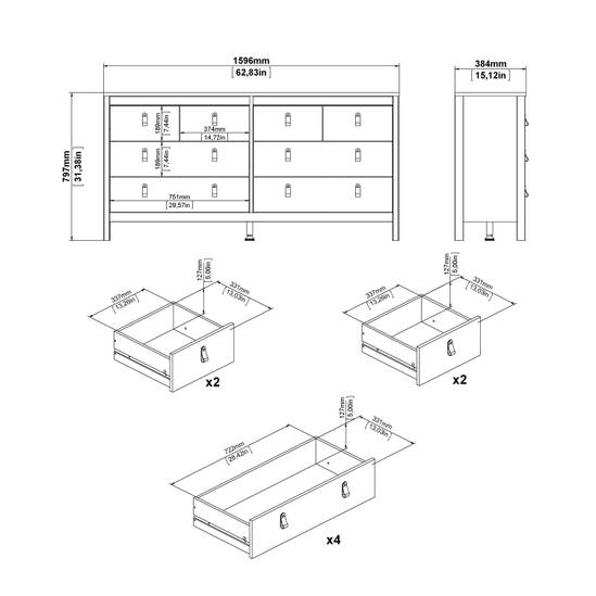 Madrid 159.6cm 8-Drawer Double Dresser – Cashmere – image 10