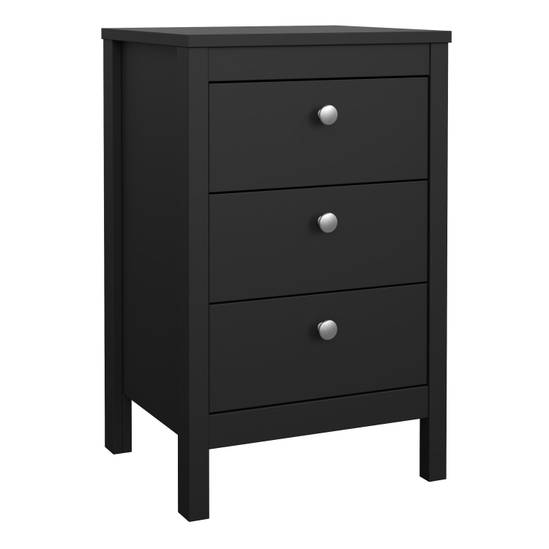Madrid 3-Drawer Bedside Table – Matt Black – image 1
