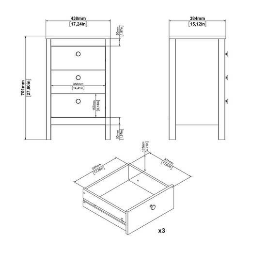 Madrid 3-Drawer Bedside Table – Matt Black – image 7