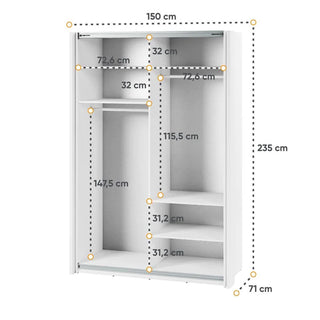 Madrid Wardrobe 150cm With 2 Sliding Doors In White And LED