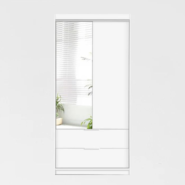 Majo 103cm 2-Door Mirrored Hinged Wardrobe with 2 Drawers in White