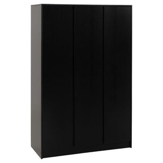 The Mcgowen Wooden Wardrobe With 3 Doors In Black is a tall, rectangular wardrobe with a sleek, handleless design and no decorations, standing out against a plain white background.