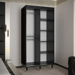 Millwall 100cm Wooden Wardrobe With 2 Sliding Doors In Black