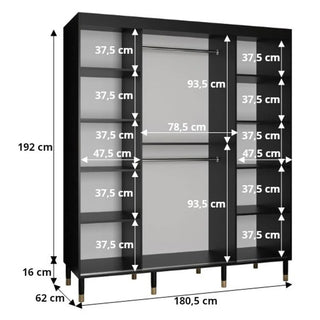 Millwall 180cm Wooden Wardrobe With 2 Sliding Doors In Black