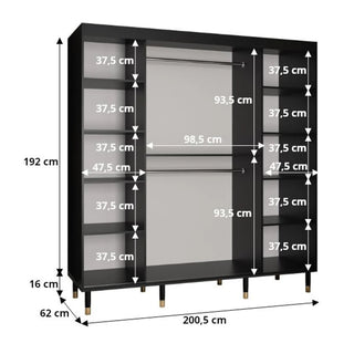 Millwall 200cm Mirrored Wardrobe With 2 Sliding Doors In Black
