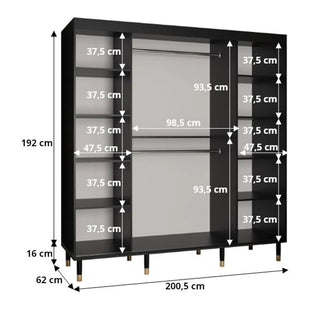 Millwall Wooden Wardrobe 200cm With 2 Sliding Doors In Black