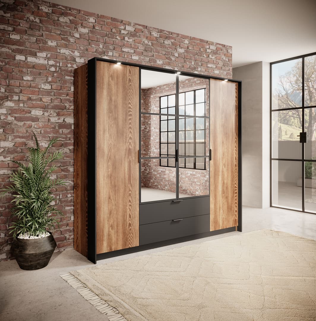Milton 223cm 4-Door Mirrored Hinged Wardrobe – image 6