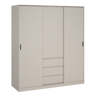 Naia 177cm 3-Door Sliding Wardrobe with 3 Drawers – Cashmere