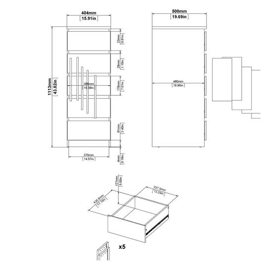 Naia 40.2cm Narrow 5-Drawer Chest – Black – image 9