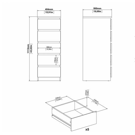 Naia 40.2cm Narrow 5-Drawer Chest – Grey – image 8