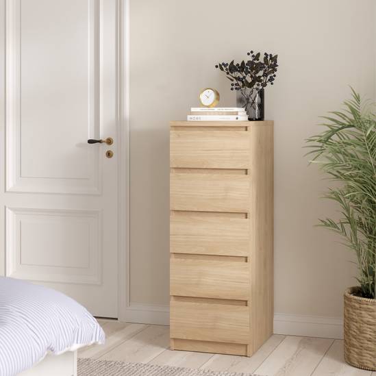 Naia 40.2cm Narrow 5-Drawer Chest – Light Oak – image 5