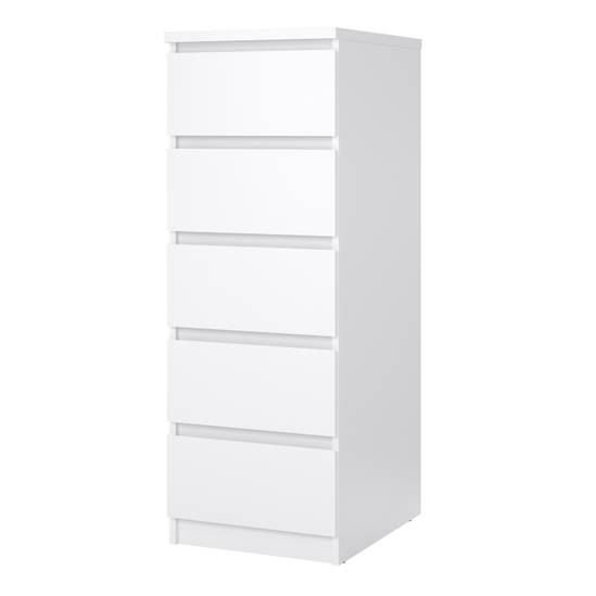 Naia 40.2cm Narrow 5-Drawer Chest – White – image 3