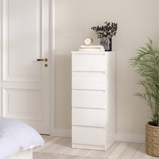 Naia 40.2cm Narrow 5-Drawer Chest – White – image 5