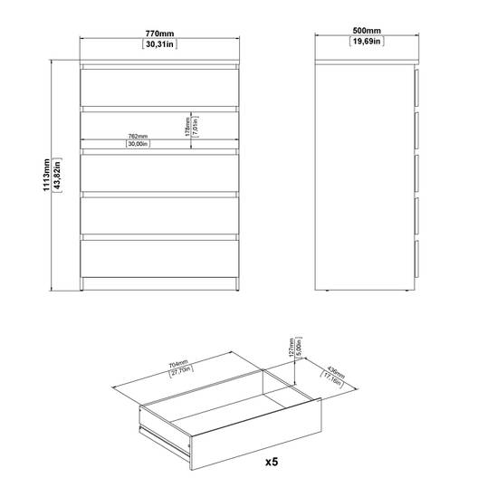 Naia 77cm 5-Drawer Chest – Beige – image 8