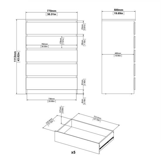 Naia 77cm 5-Drawer Chest – Black – image 10