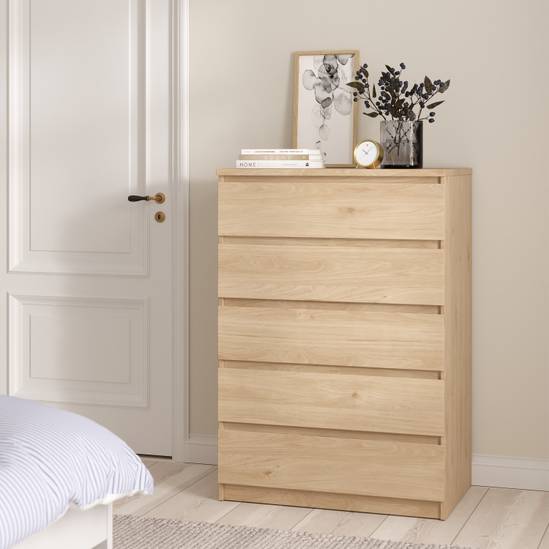 Naia 77cm 5-Drawer Chest – Light Oak – image 5