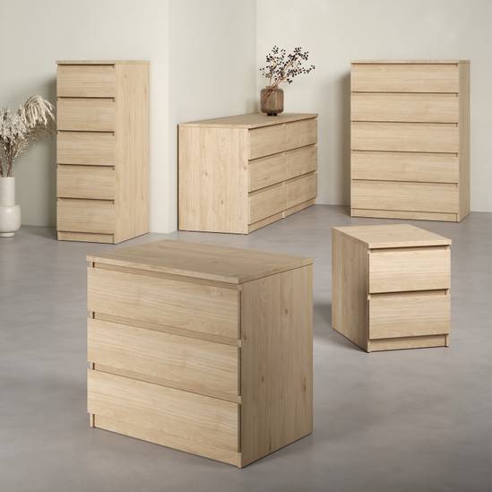 Naia 77cm 5-Drawer Chest – Light Oak – image 6