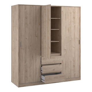 Nakou Sliding Wardrobe 3 Doors 3 Drawers In Jackson Hickory Oak