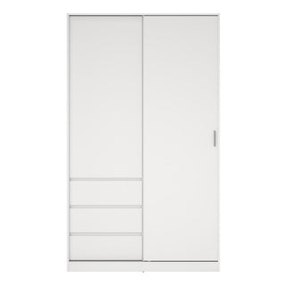 Nakou Wooden Wardrobe With 1 Sliding Door 3 Drawers In White