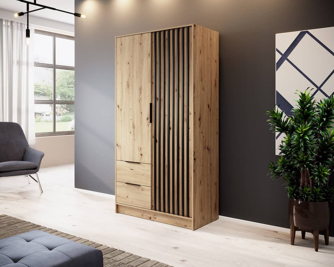 Nelly Hinged Door Wardrobe 105cm - Grey & Lamela Artisan – image 2