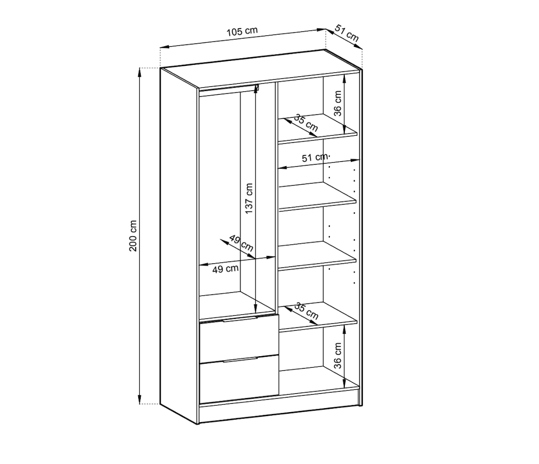 Nelly Hinged Door Wardrobe 105cm - Grey & Lamela Artisan – image 10