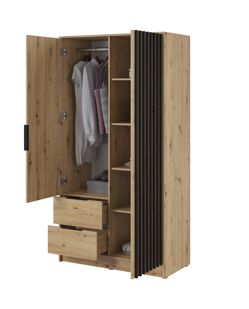Nelly Hinged Door Wardrobe 105cm - Grey & Lamela Artisan – image 4