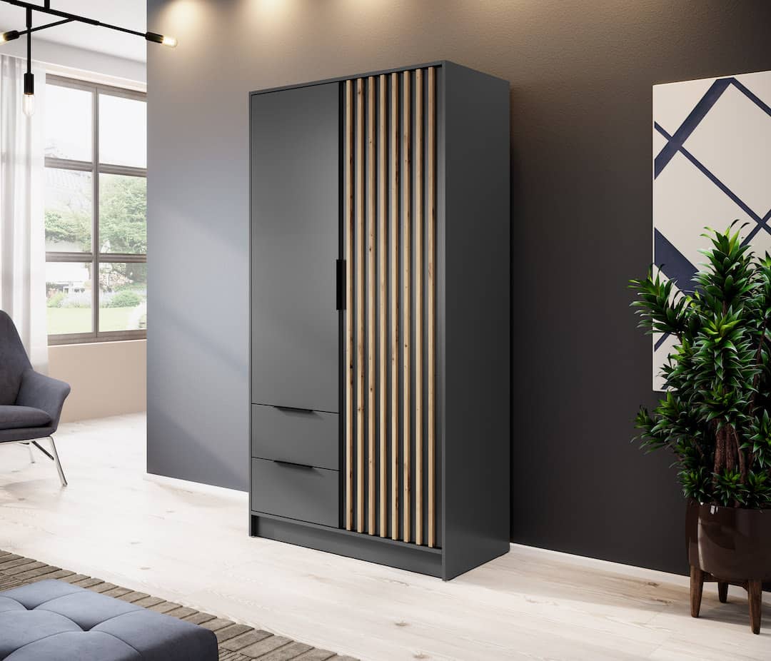 Nelly Hinged Door Wardrobe 105cm - Grey & Lamela Artisan – image 5