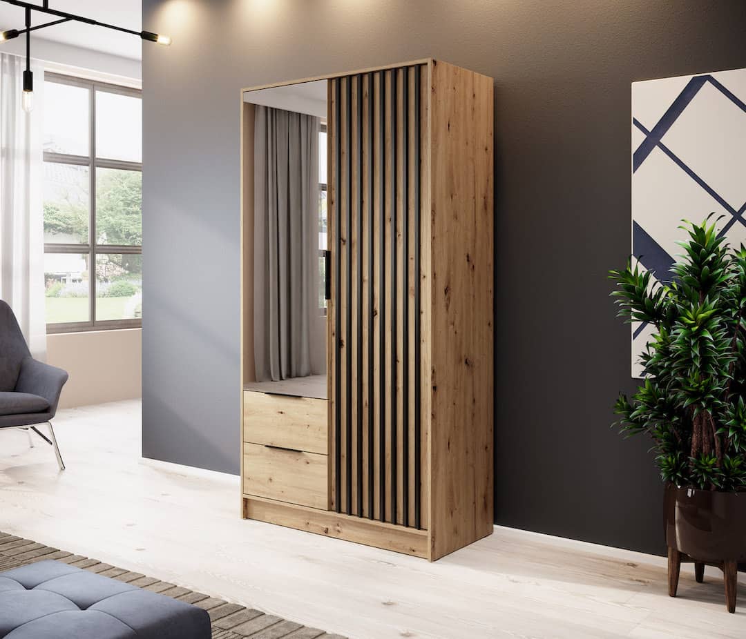 Nelly Hinged Door Wardrobe 105cm - Grey & Lamela Artisan – image 2