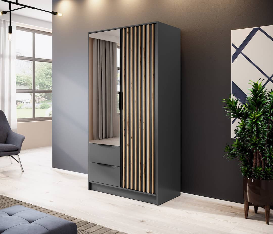 Nelly Hinged Door Wardrobe 105cm - Grey & Lamela Artisan – image 5