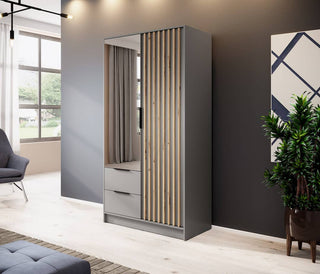 Nelly Hinged Door Wardrobe 105cm - Grey & Lamela Artisan