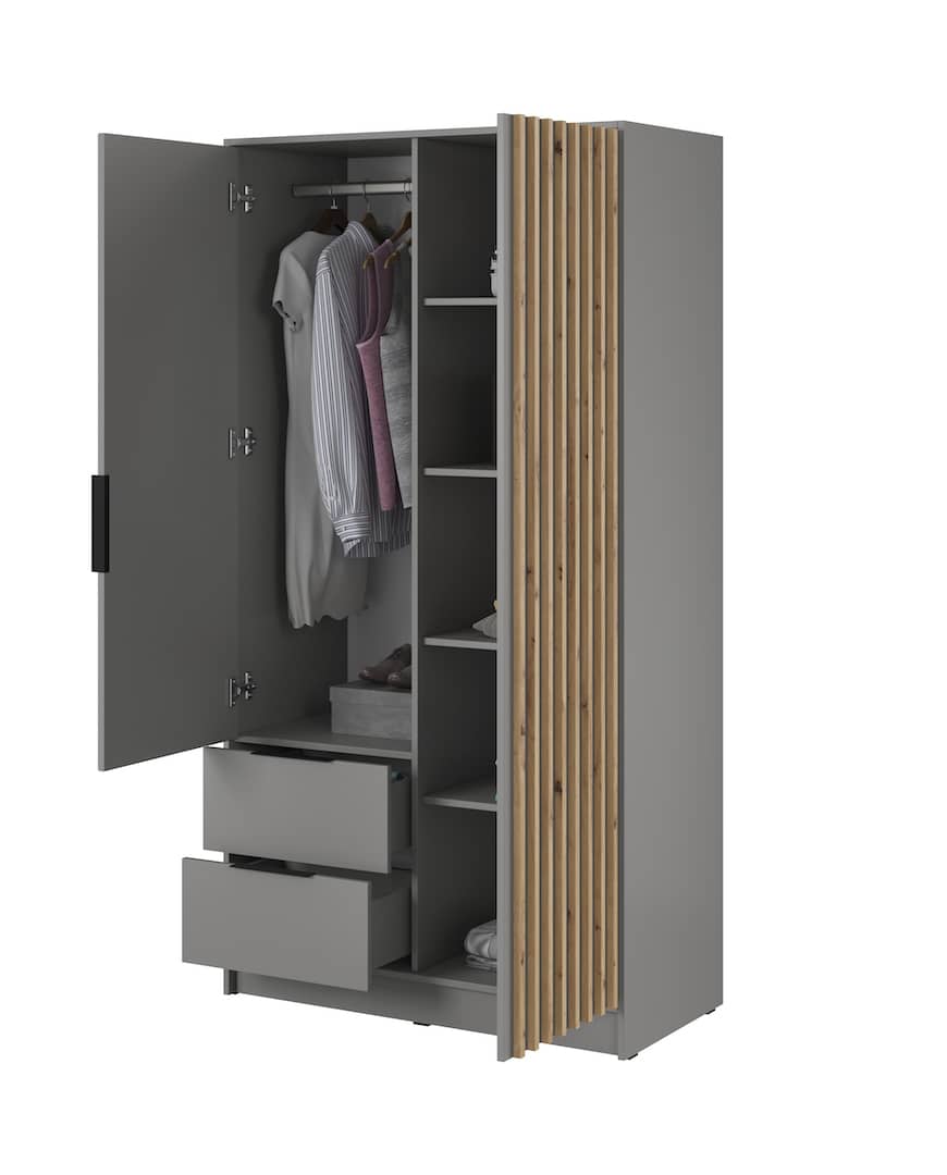 Nelly Hinged Door Wardrobe 105cm - Grey & Lamela Artisan – image 9