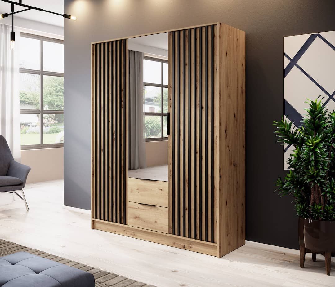 Nelly Hinged Door Wardrobe 155cm - Graphite & Lamela Artisan – image 2