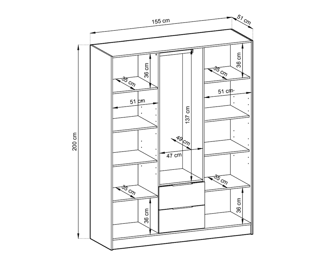 Nelly Hinged Door Wardrobe 155cm - Graphite & Lamela Artisan – image 10