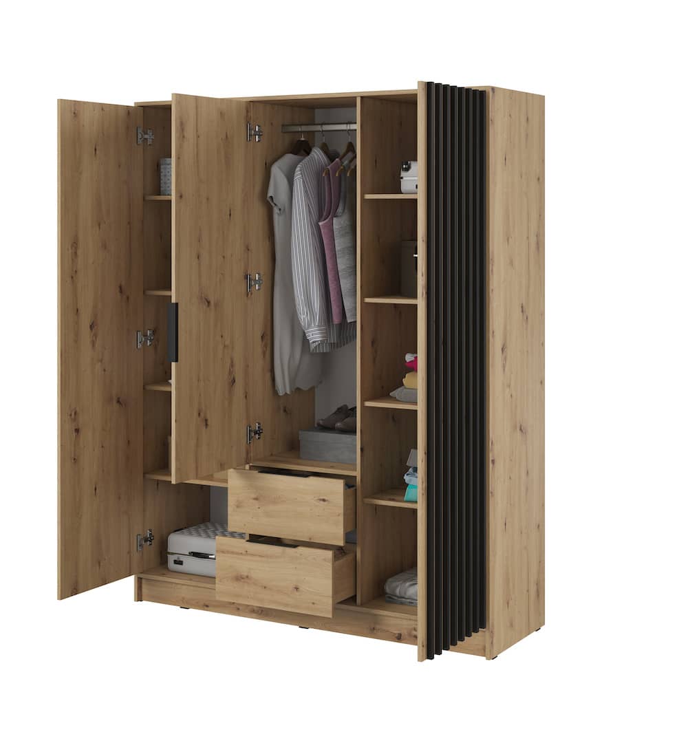 Nelly Hinged Door Wardrobe 155cm - Graphite & Lamela Artisan – image 4