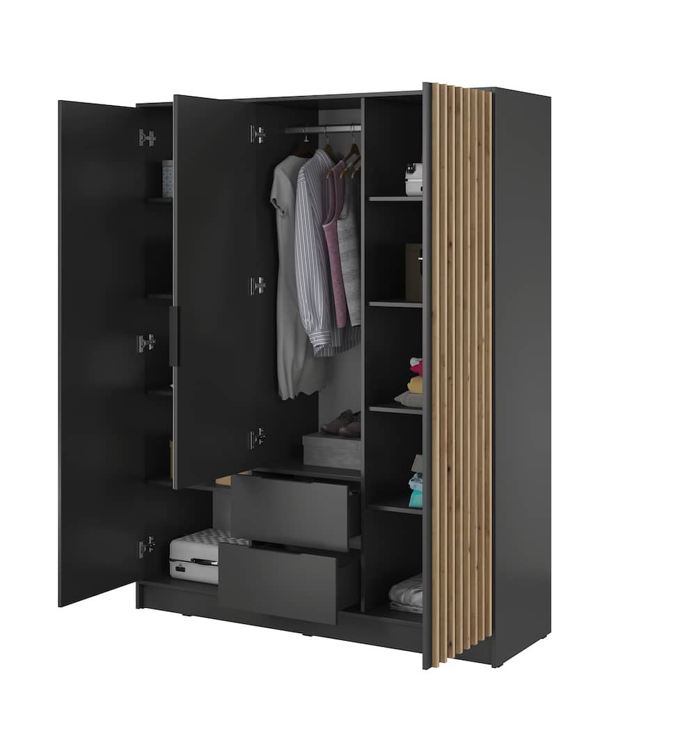 Nelly Hinged Door Wardrobe 155cm - Graphite & Lamela Artisan – image 6