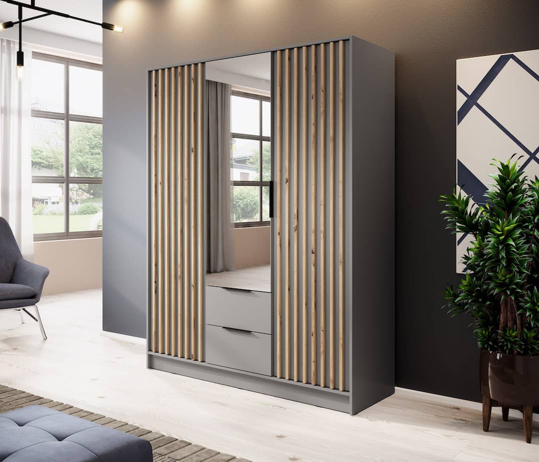 Nelly Hinged Door Wardrobe 155cm - Graphite & Lamela Artisan – image 7