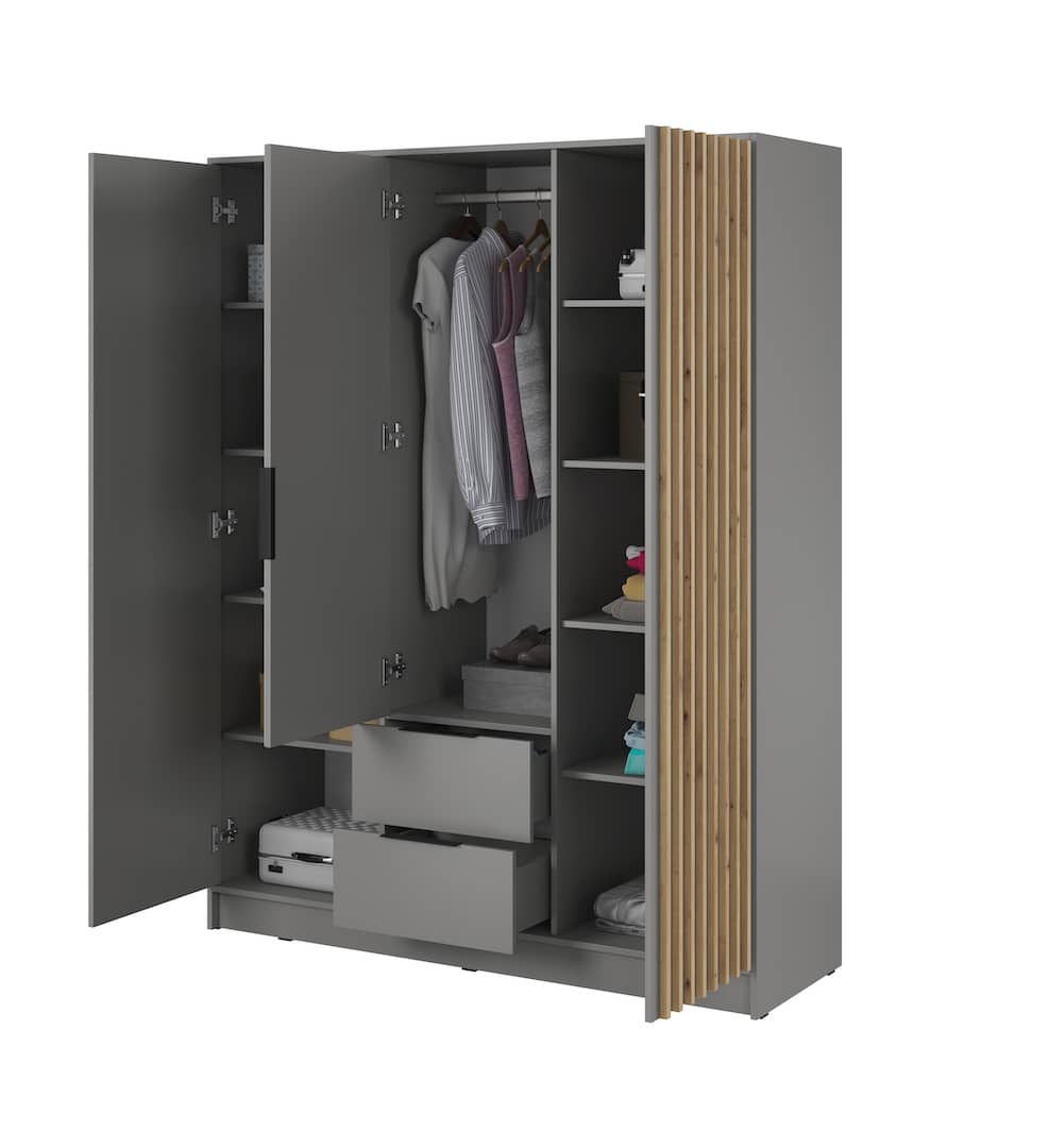 Nelly Hinged Door Wardrobe 155cm - Graphite & Lamela Artisan – image 9